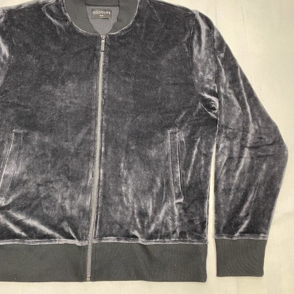 NWT Goodlife Charcoal Black Velour Full Zip Sweat Track Jacket Large Loungewear - Picture 8 of 12